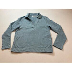 Orvis Organic Cotton Waffle Knit Pullover XS Blue Long Sleeve Top (bin GG156)